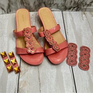 Comfortview Coral Sandals Convertible Top Design Floral Art Deco Studded Summer